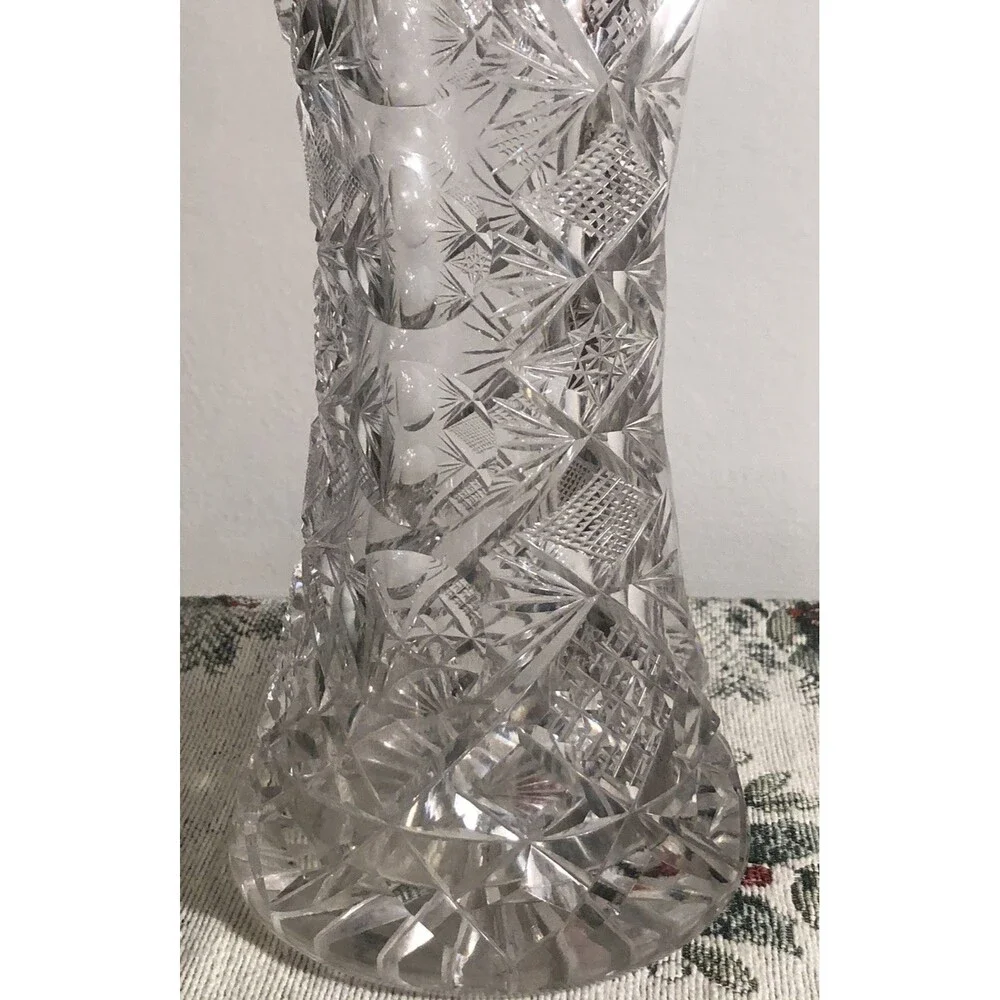 Vtg ABP  Cut Glass Corset Sawtooth Vase 10”